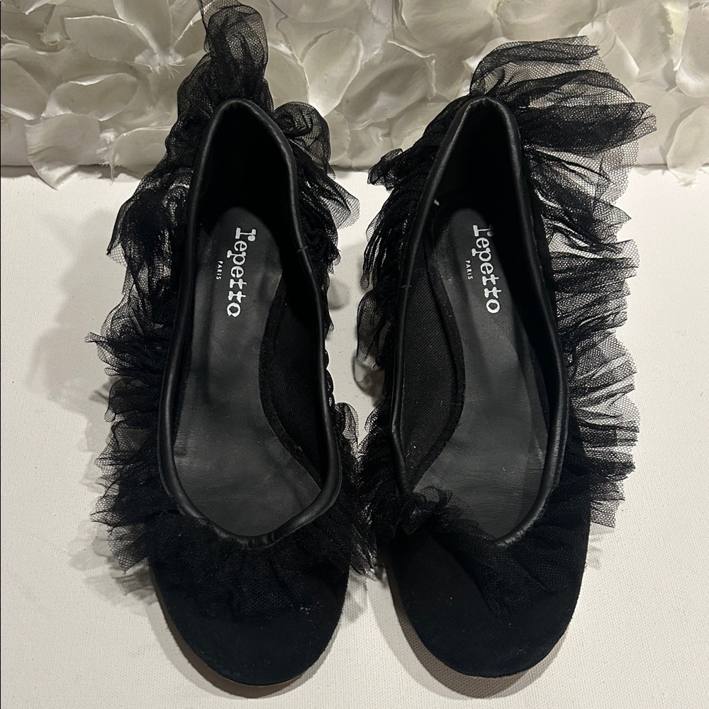 Repetto Black Tulle-Trimmed Flats